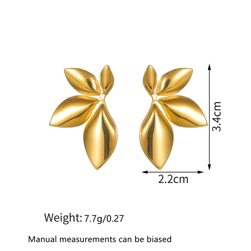 Leaves flower stainless steel anti tarnish earrings