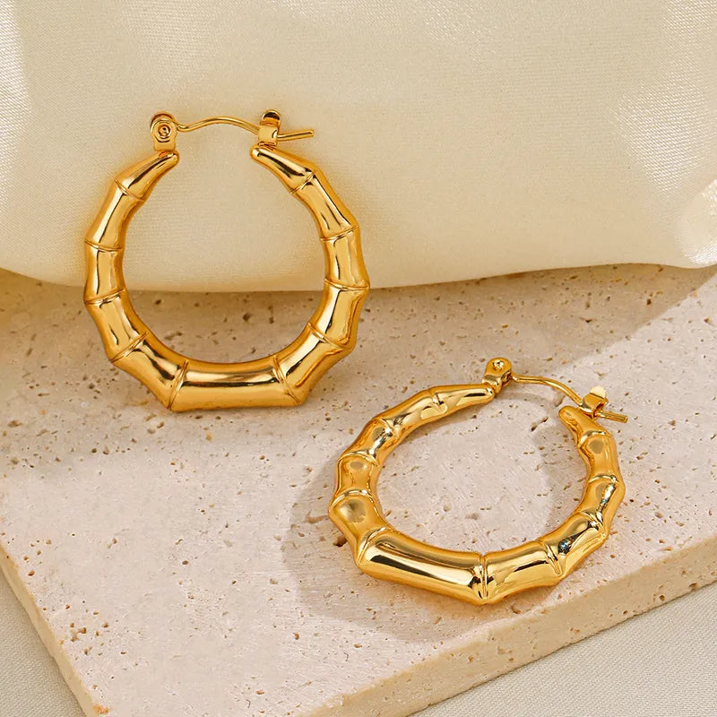 Luxurious bamboo gold plated earrings