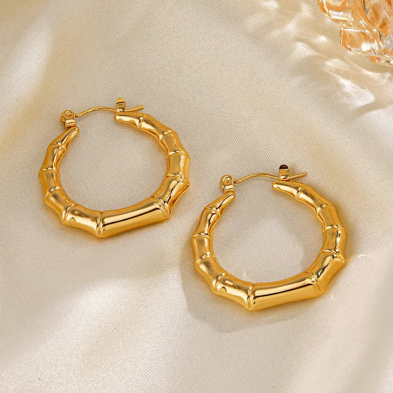 Luxurious bamboo gold plated earrings