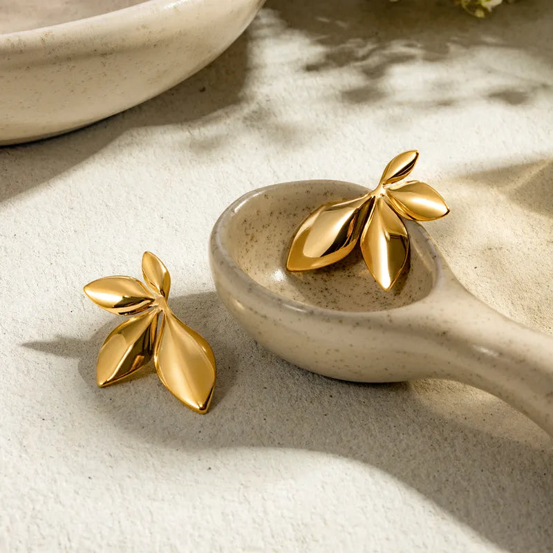 Leaves flower stainless steel anti tarnish earrings