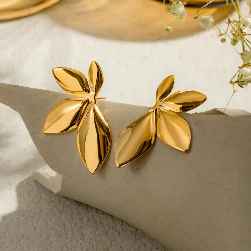 Leaves flower stainless steel anti tarnish earrings