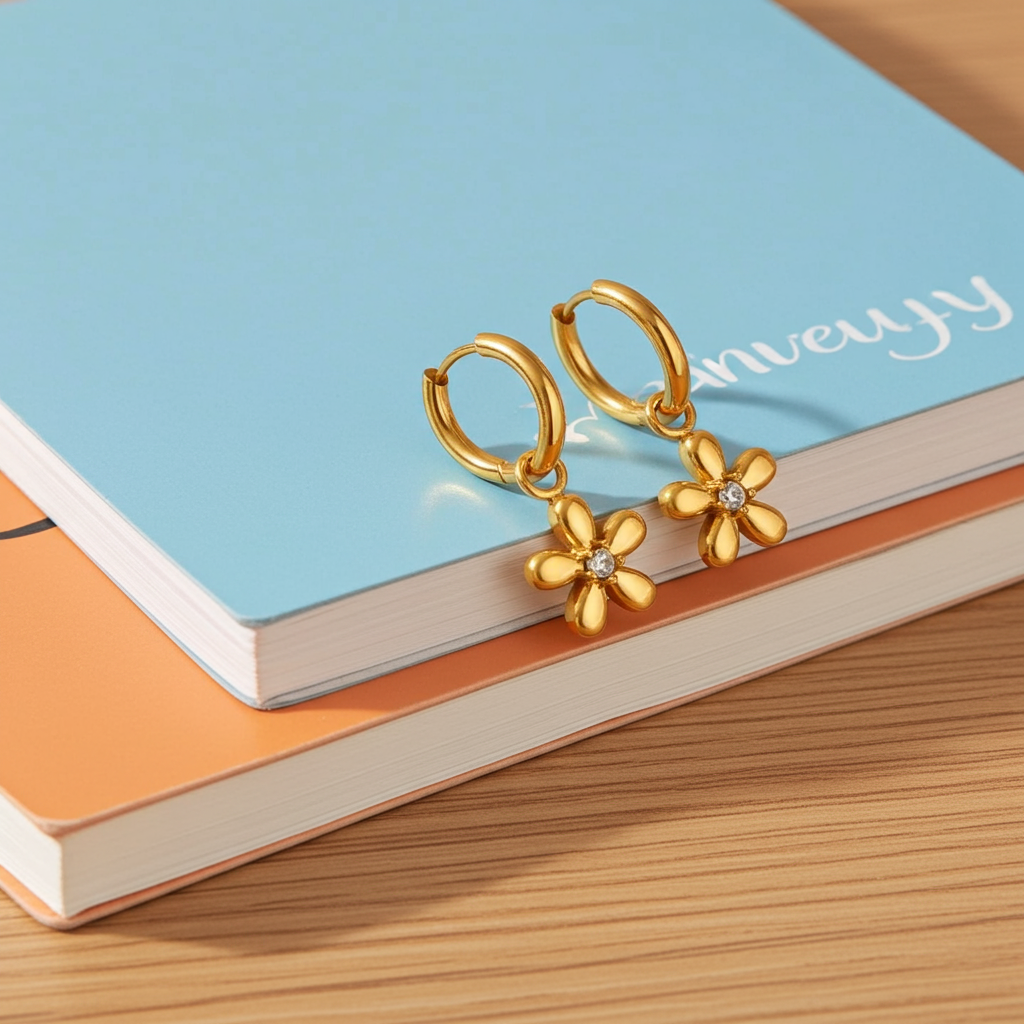 High-end Zircon in a golden flower earings
