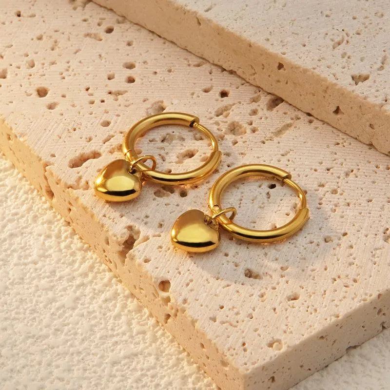 Golden heart anti tarnish earrings