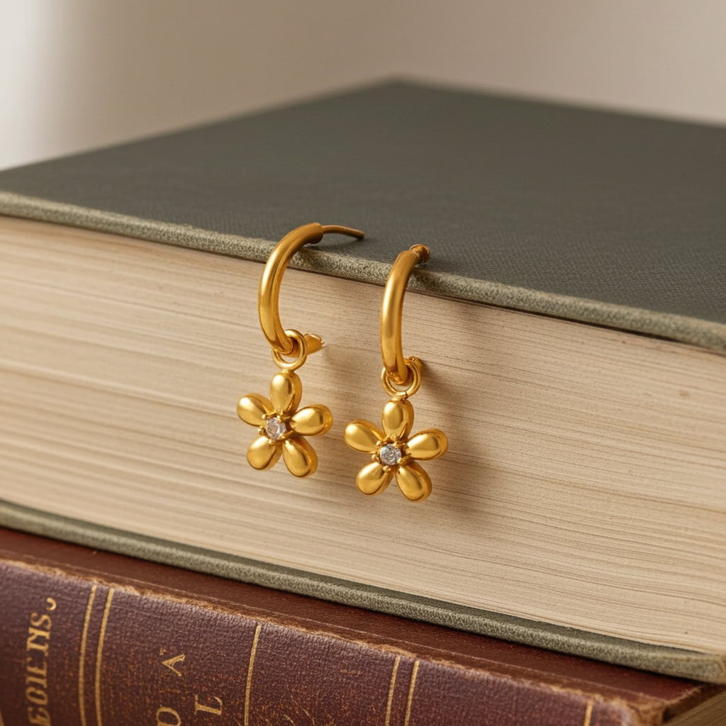 High-end Zircon in a golden flower earings