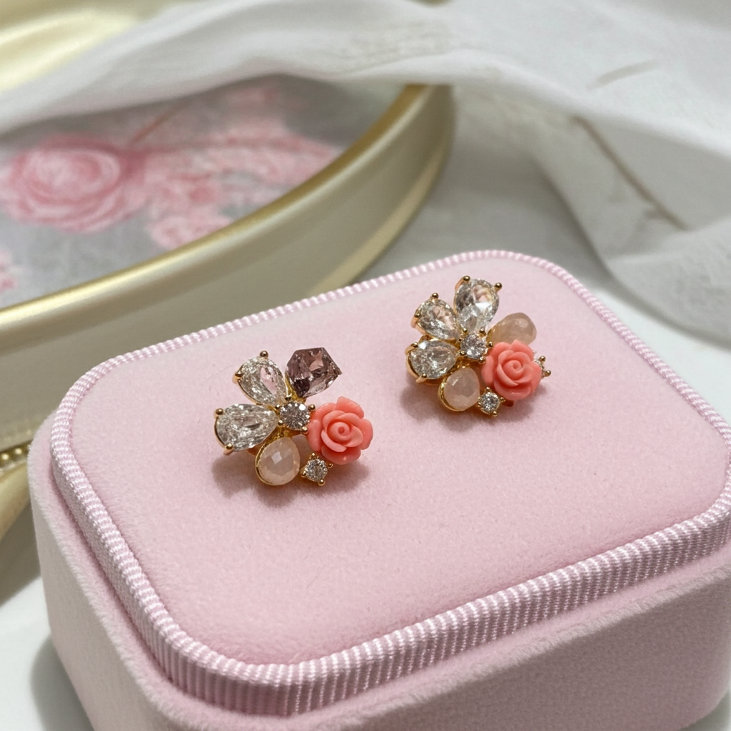 Luxury classy zircon and flower studs