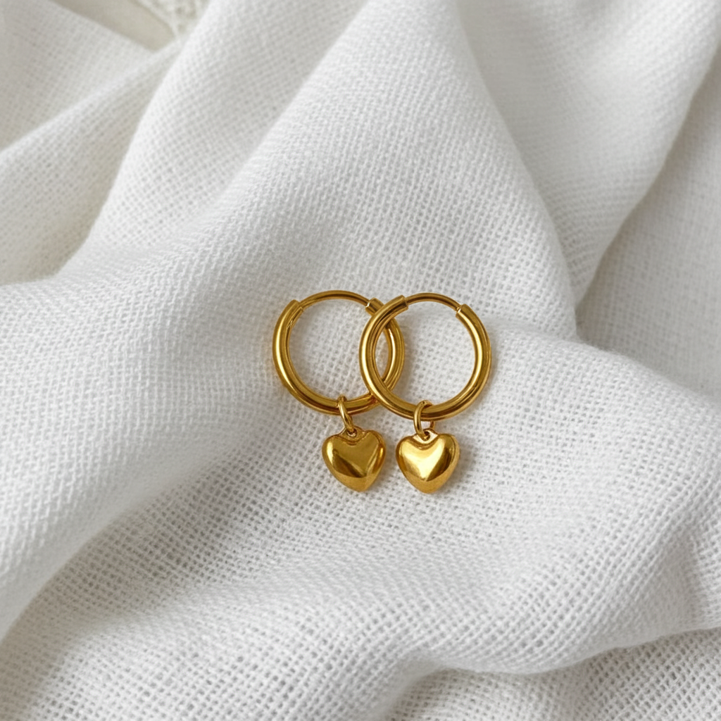 Golden heart anti tarnish earrings
