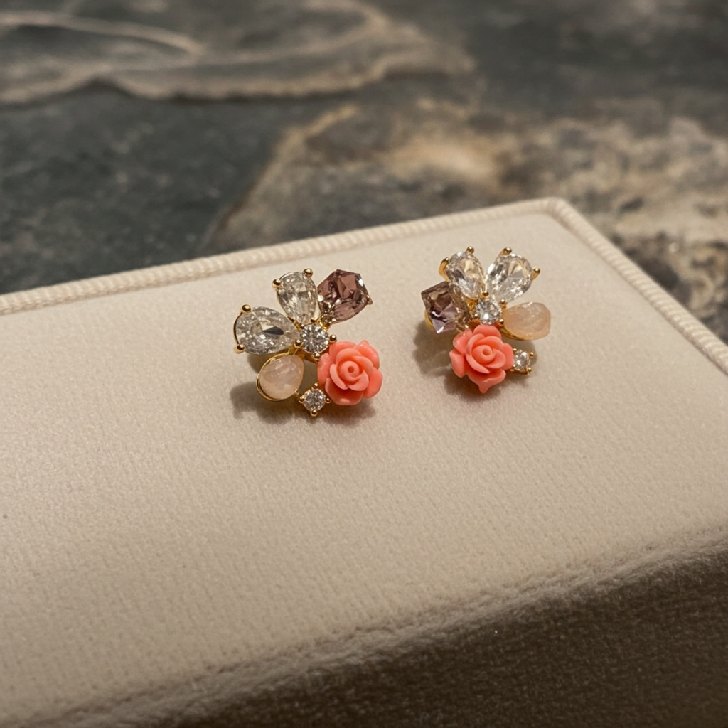 Luxury classy zircon and flower studs