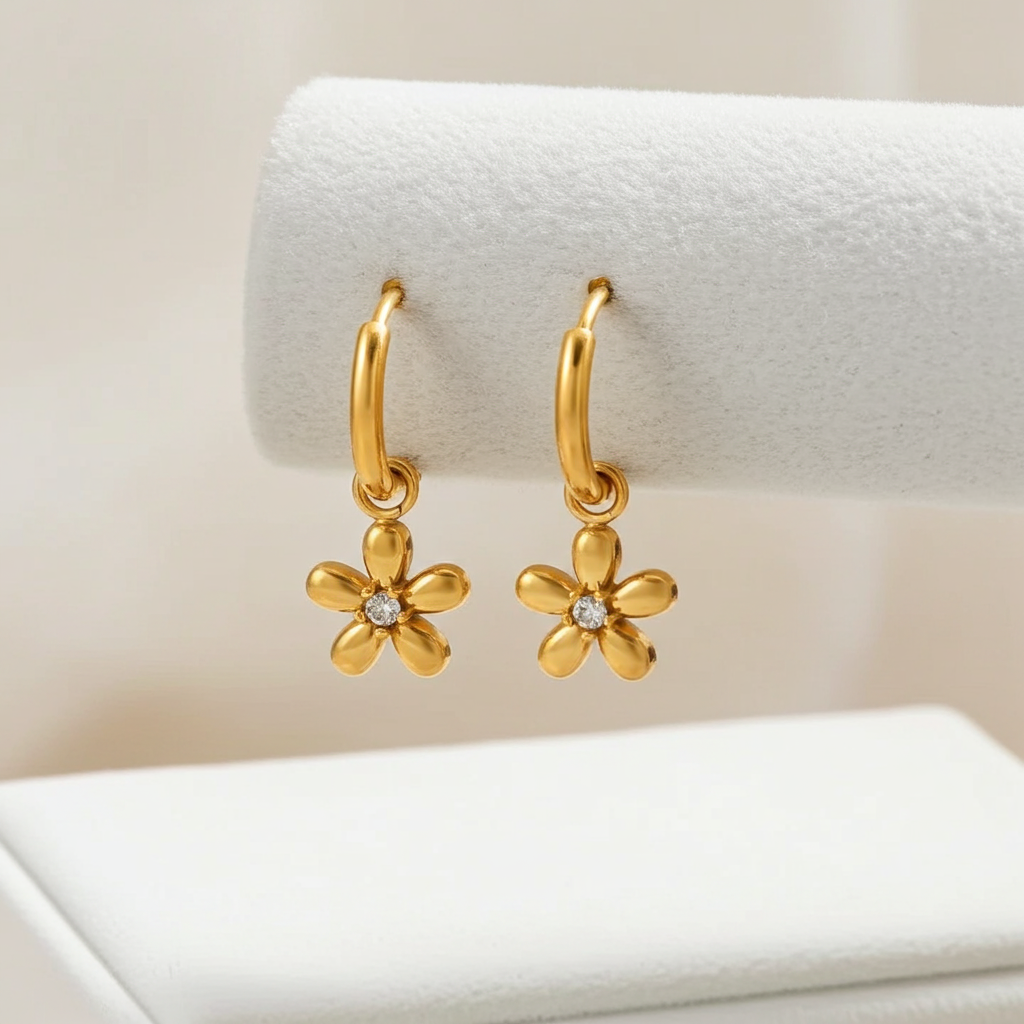 High-end Zircon in a golden flower earings