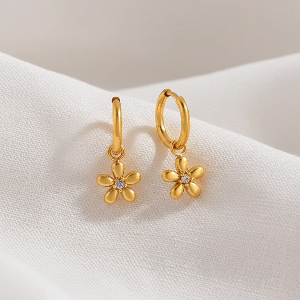 High-end Zircon in a golden flower earings