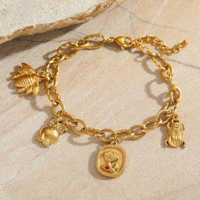 Premium multiple charms stainless steel gold plated bracelet