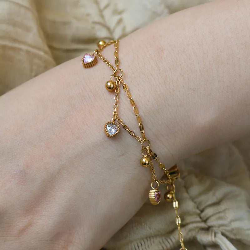 Premium heart zircon gold plated bracelet