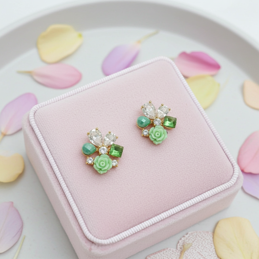 Luxury classy zircon and flower studs