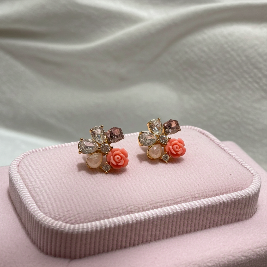 Luxury classy zircon and flower studs