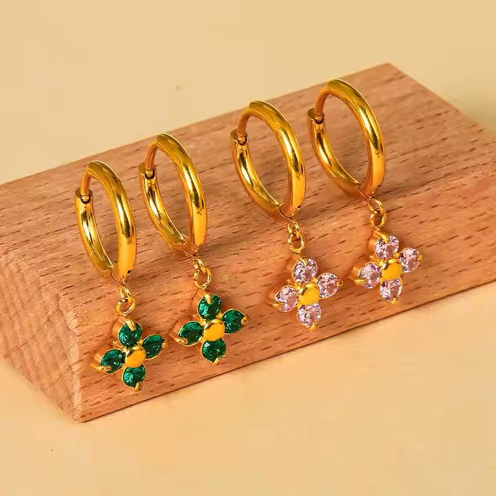 Premium flower zircon stainless steel earrings