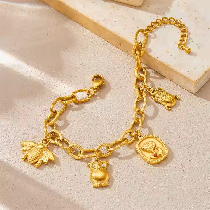 Premium multiple charms stainless steel gold plated bracelet