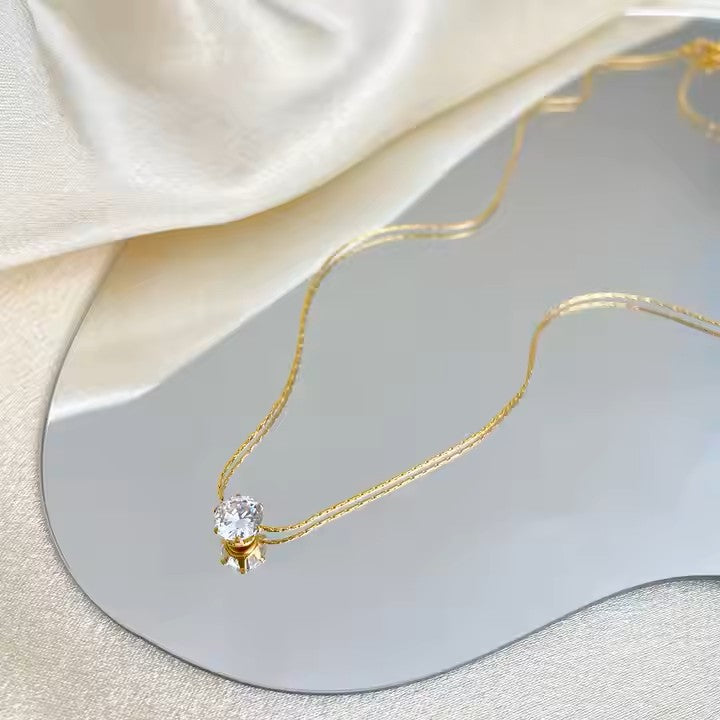 Fine-quality Elegant single diamond pvd gold plated chain necklace