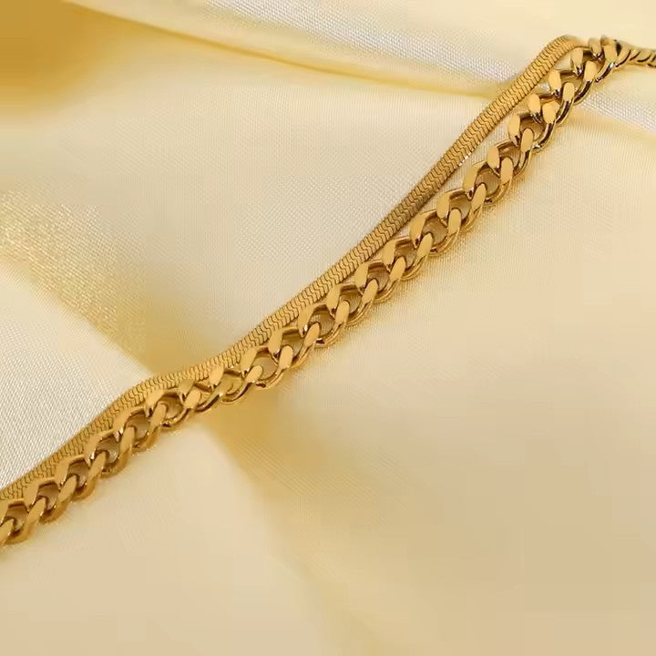 Ultra Luxe Dual layered pvd gold plated solid chain bracelet