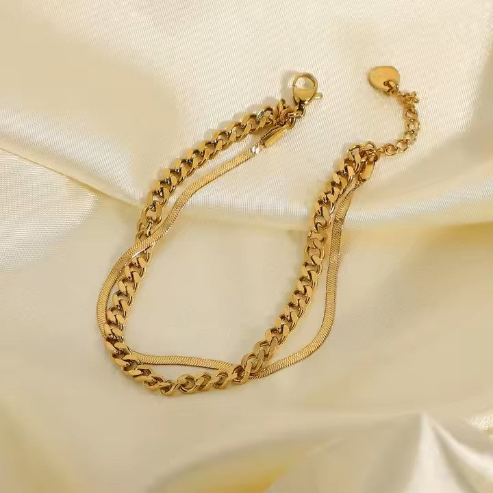 Ultra Luxe Dual layered pvd gold plated solid chain bracelet