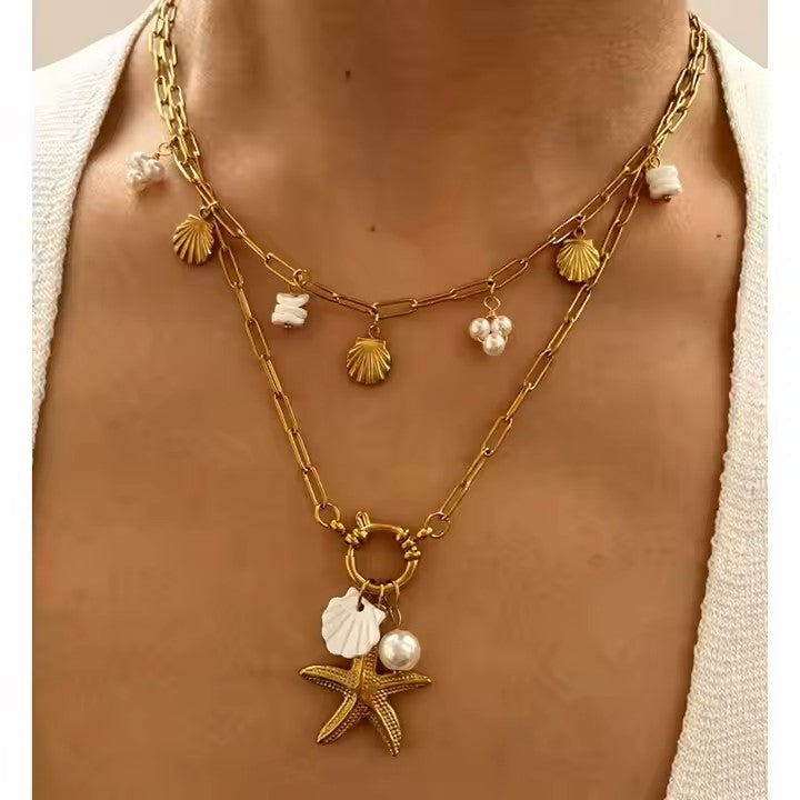Premium beach charms stainless steel necklace