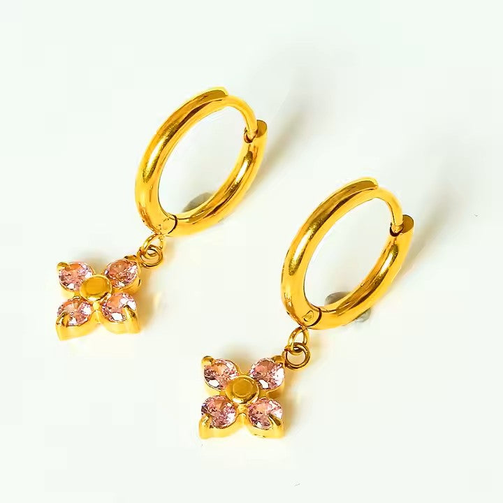 Premium flower zircon stainless steel earrings