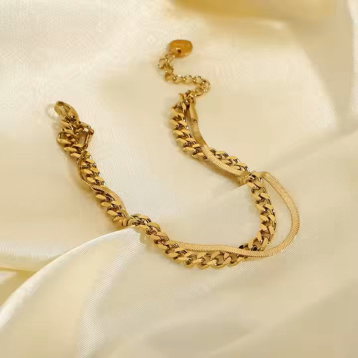 Ultra Luxe Dual layered pvd gold plated solid chain bracelet