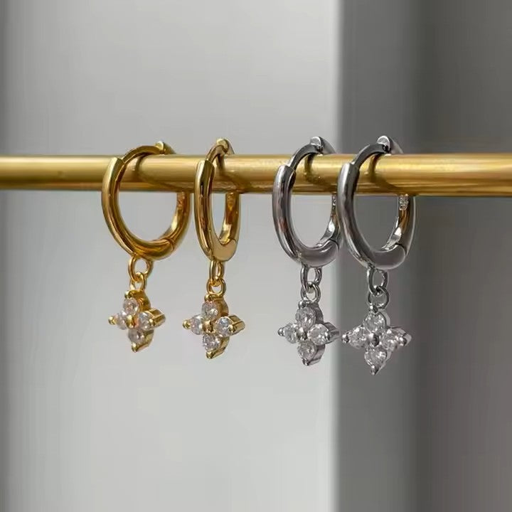 Premium flower zircon stainless steel earrings