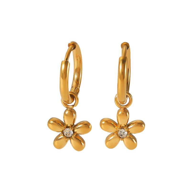 Flower gold with zircon stainless steel earrings