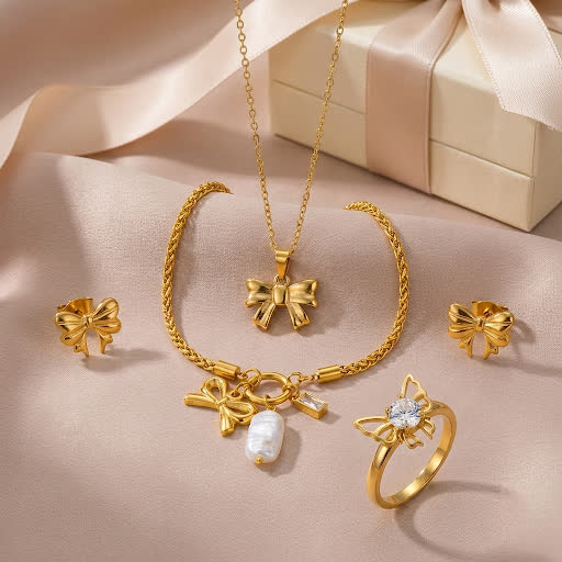 Myst Juels Bow Elegance Combo – Necklace, Ring, Earrings & Bracelet Set