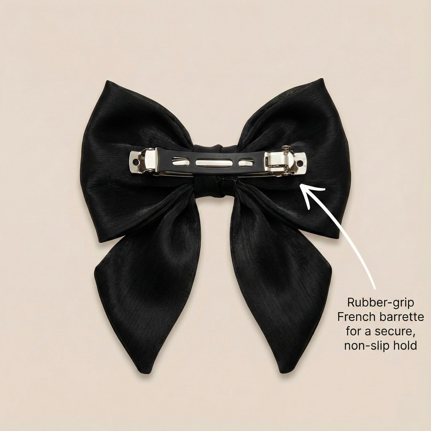 Midnight Noir Organza Hair Bow with Pearl Edges