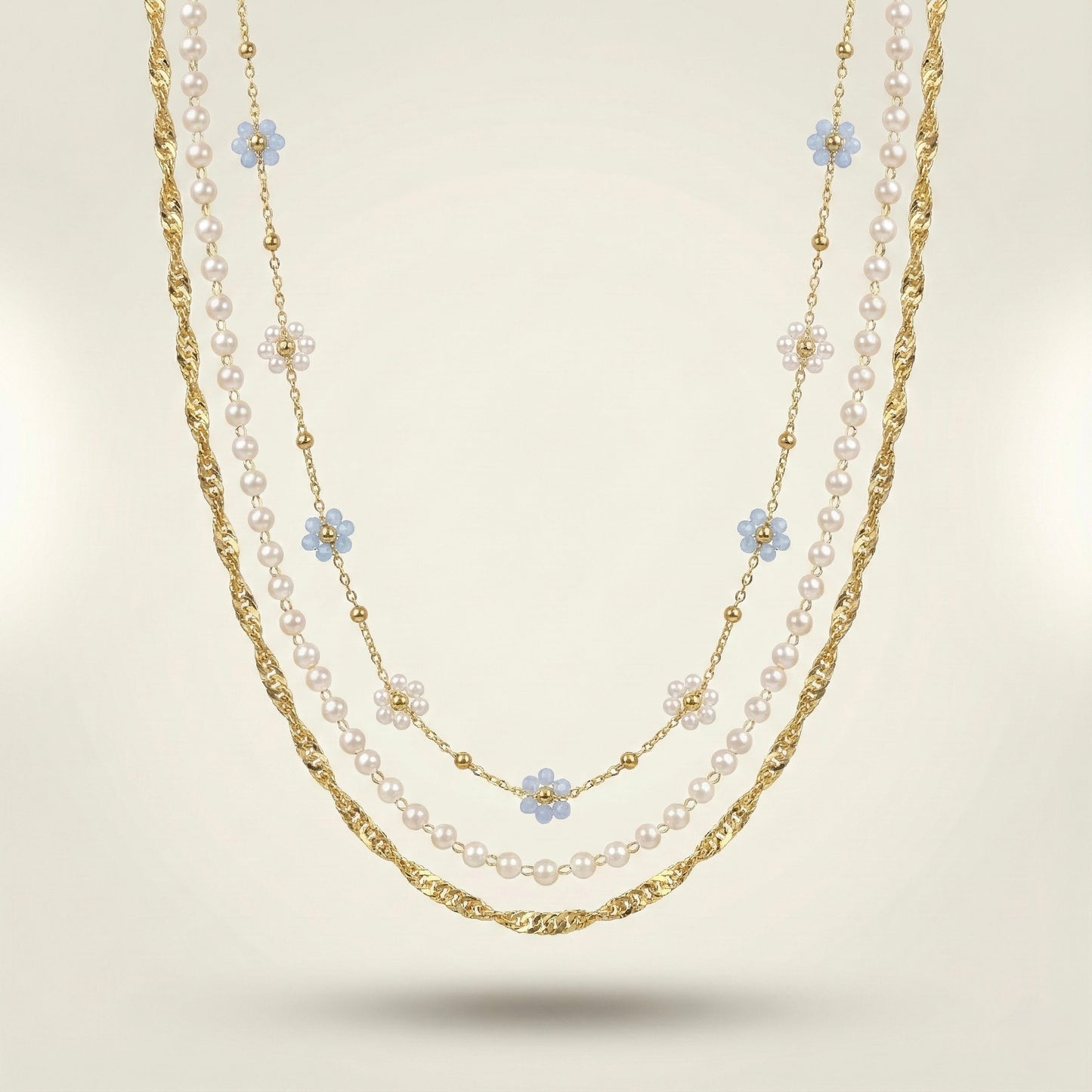 Golden Blossom Pearl Layered Necklace – Stainless Steel Gold Plated