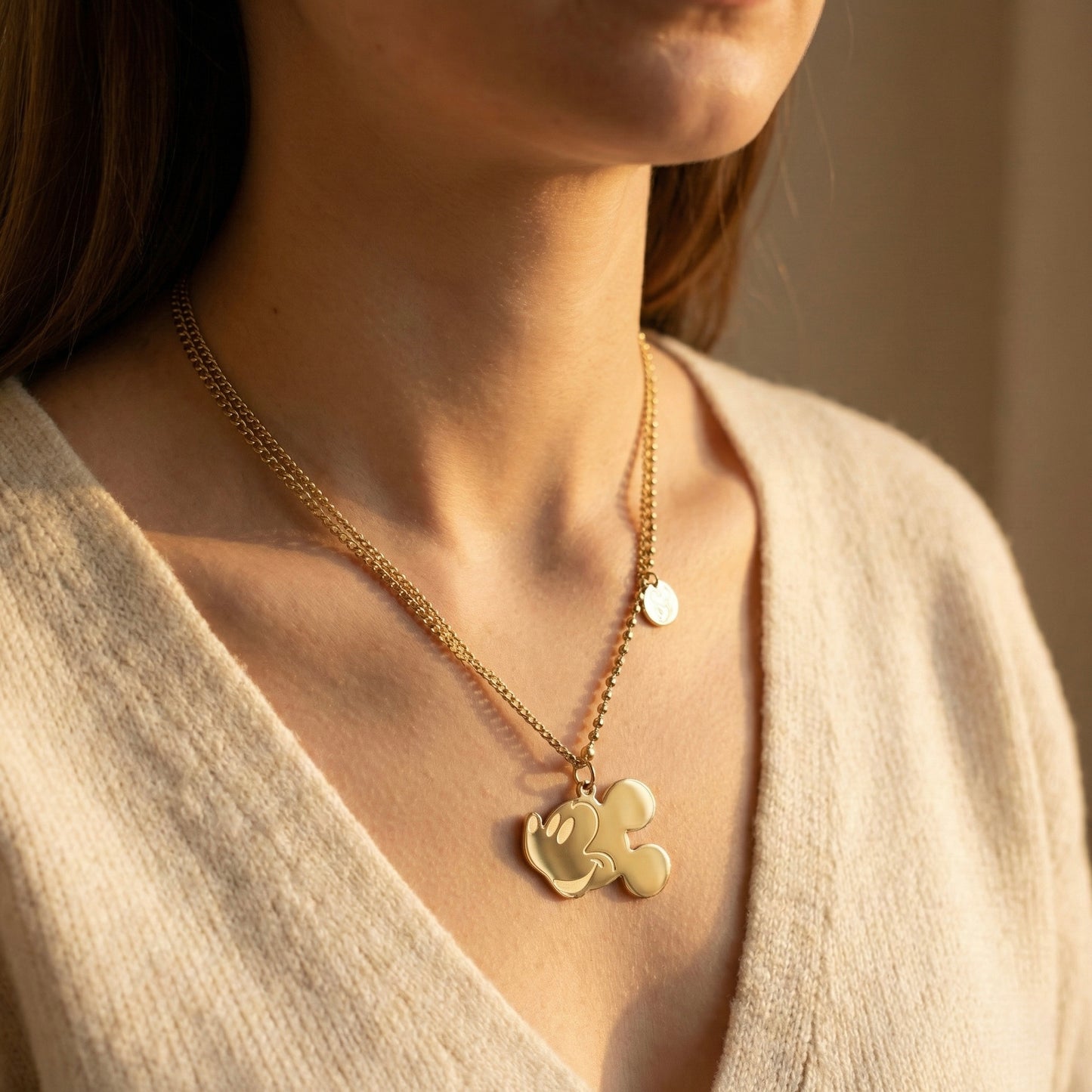 Cute Cartoon Mouse Face Necklace – Stainless Steel Gold Plated