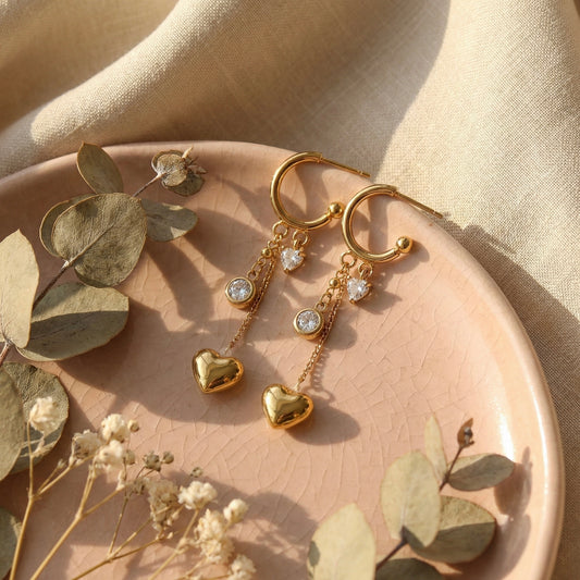 Golden Heart Drop Chain Earrings