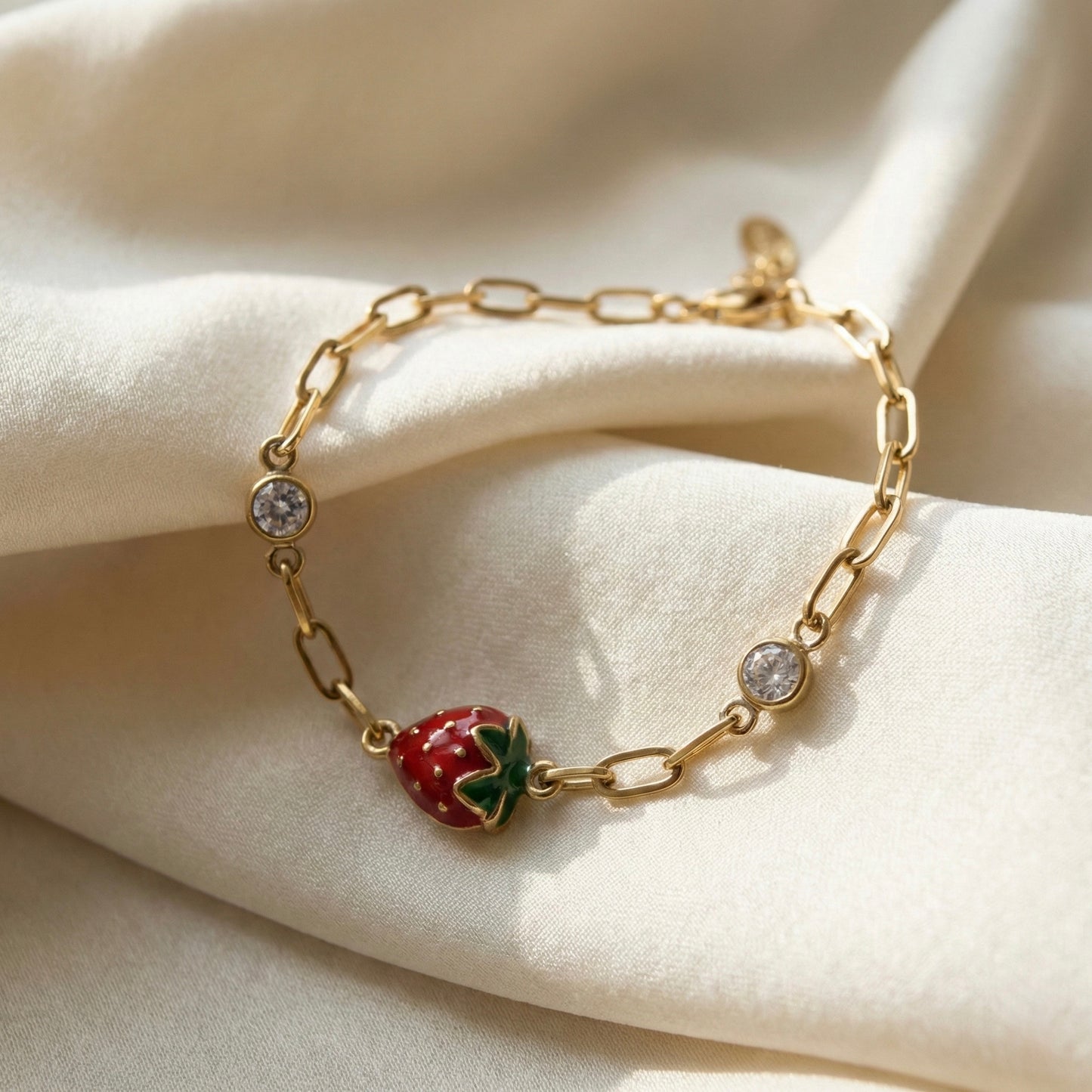 Strawberry Charm Gold Plated Bracelet – Cute Luxury Jewellery | Myst Juels