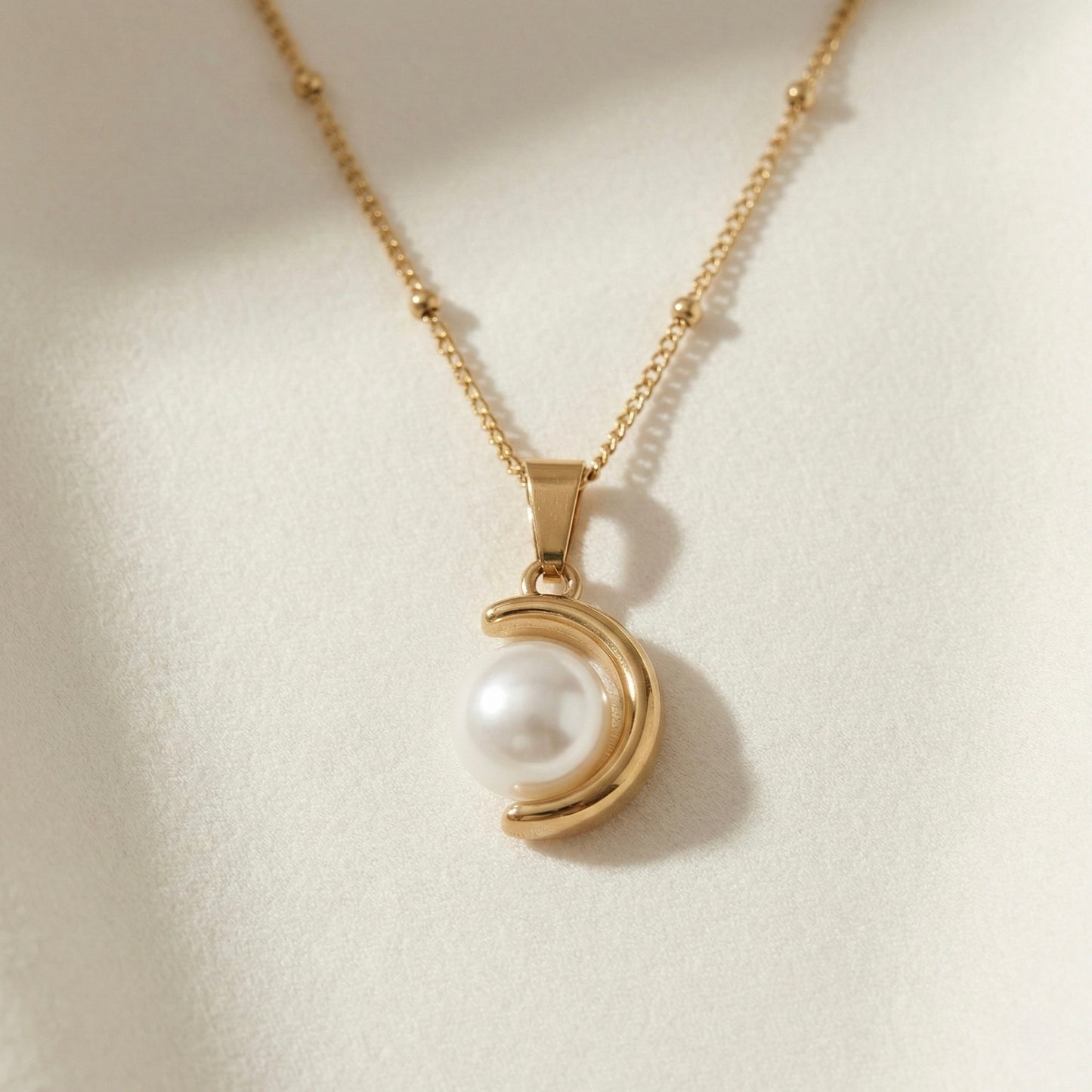 Pearl Moon Gold Plated Necklace – Minimal Pearl Jewellery | Myst Juels