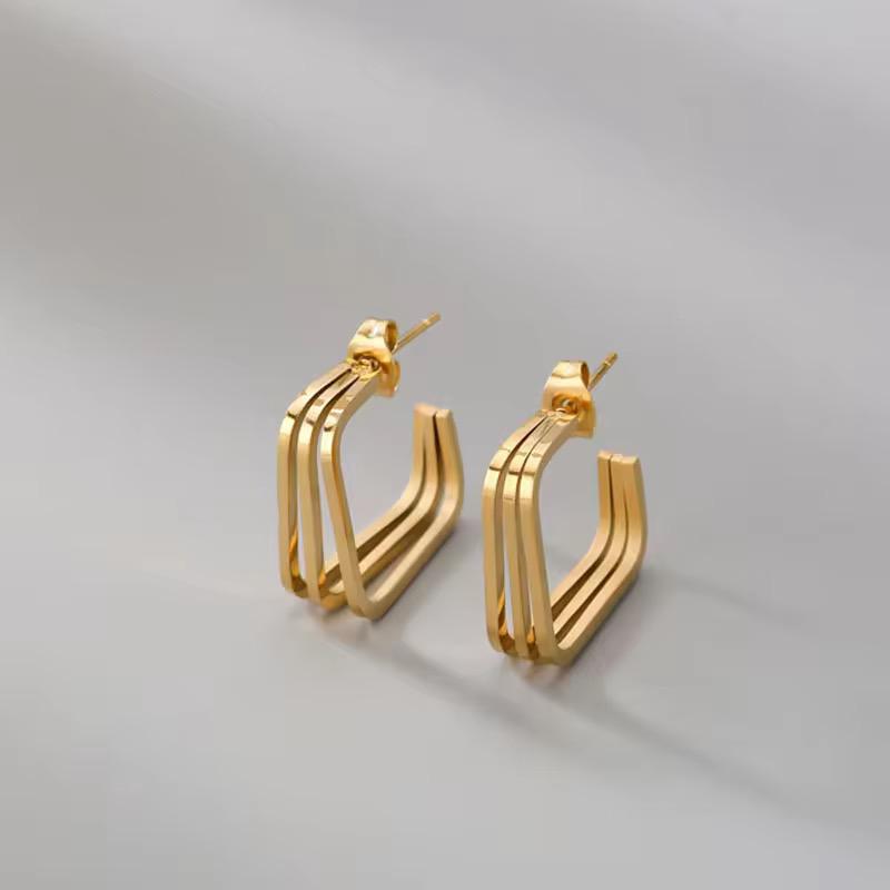 Linea Luxe Square Hoop Earrings – Anti-Tarnish Gold