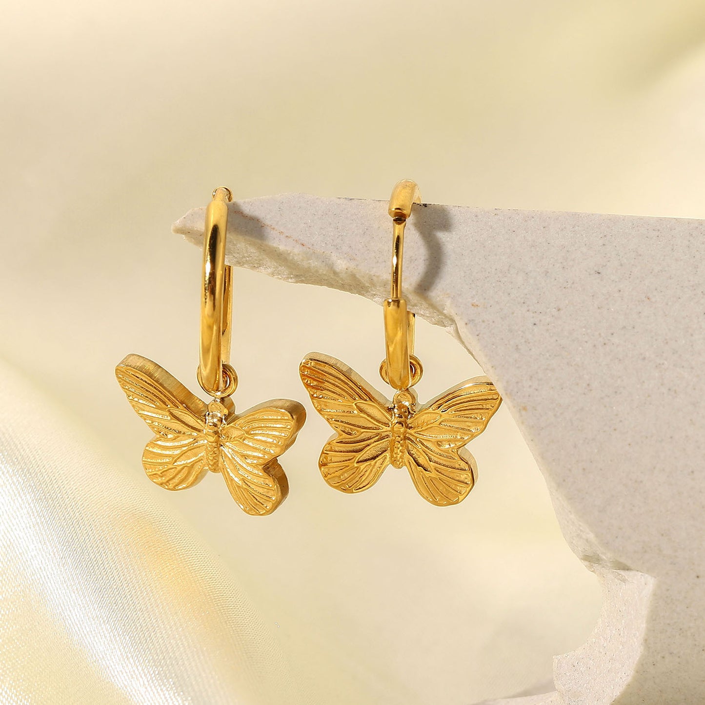 Premium butterfly stainless steel gold plated earrings
