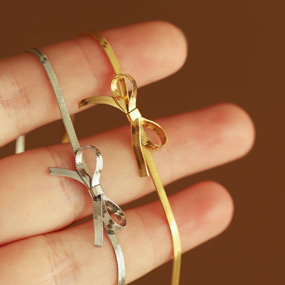 Bow snake chain anti tarnish gold necklace