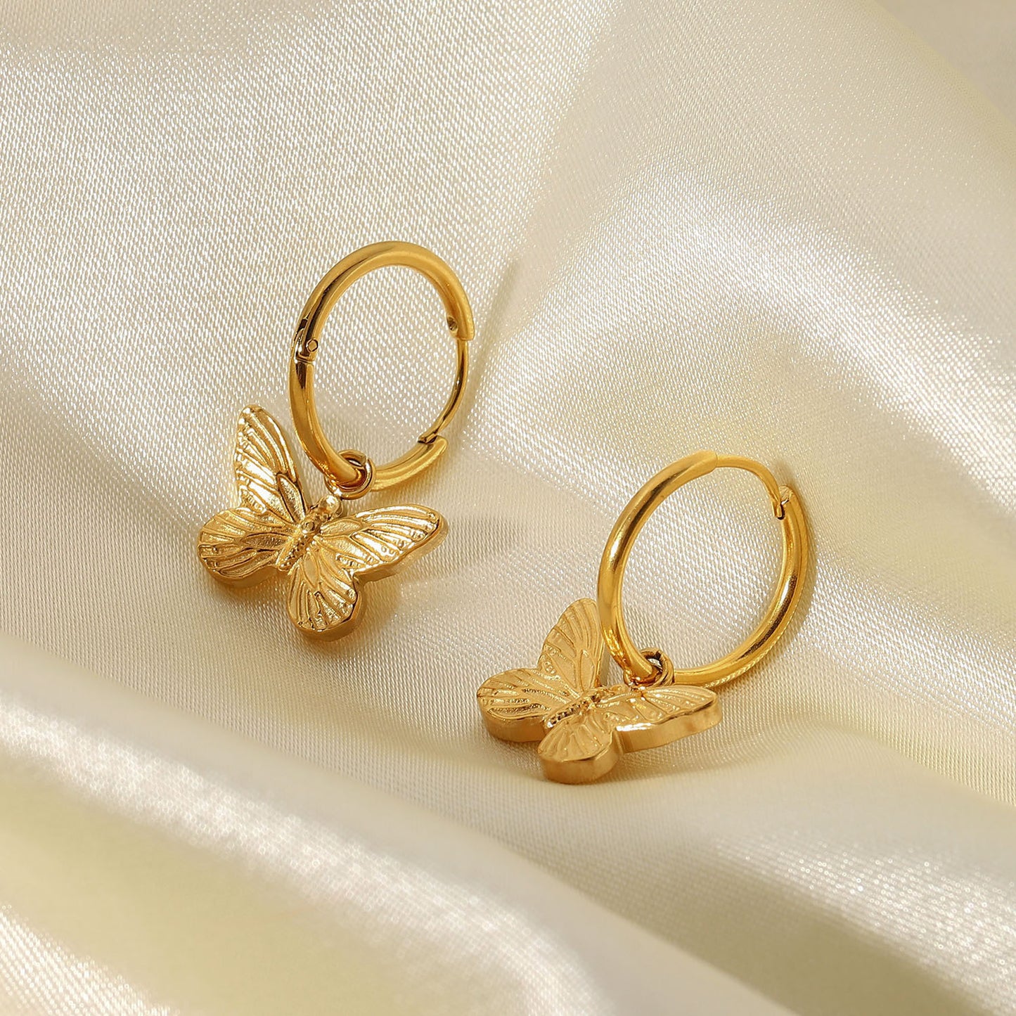 Premium butterfly stainless steel gold plated earrings