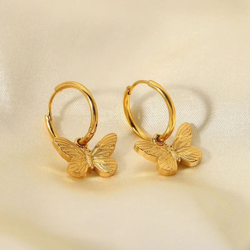 Premium butterfly stainless steel gold plated earrings