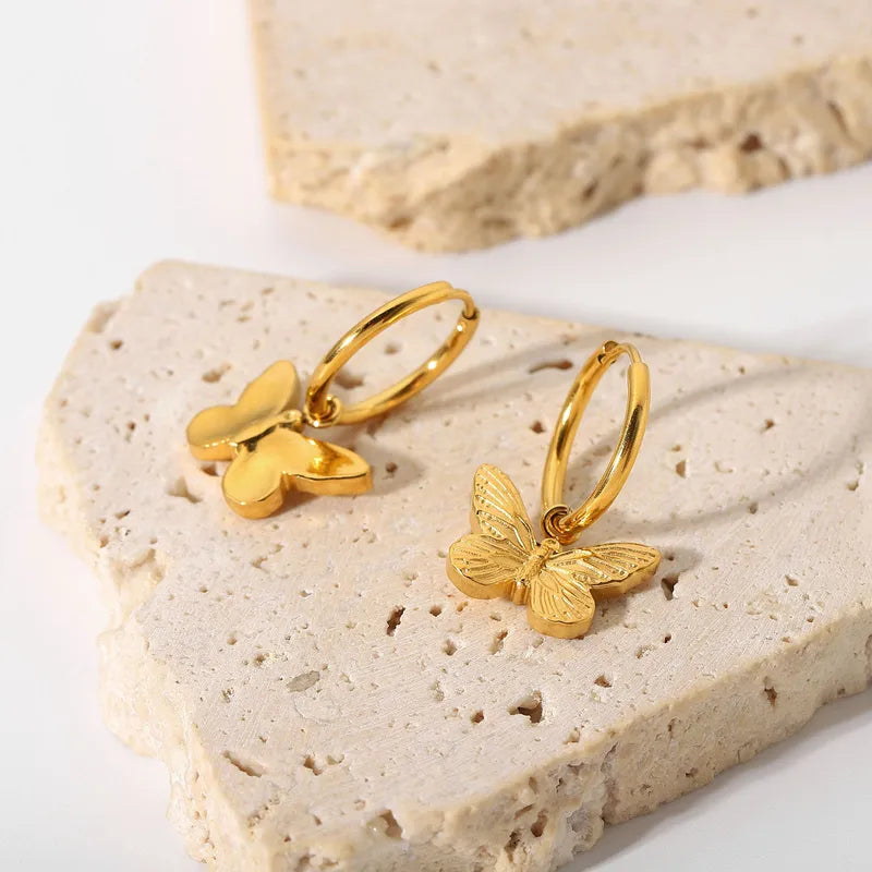 Premium butterfly stainless steel gold plated earrings
