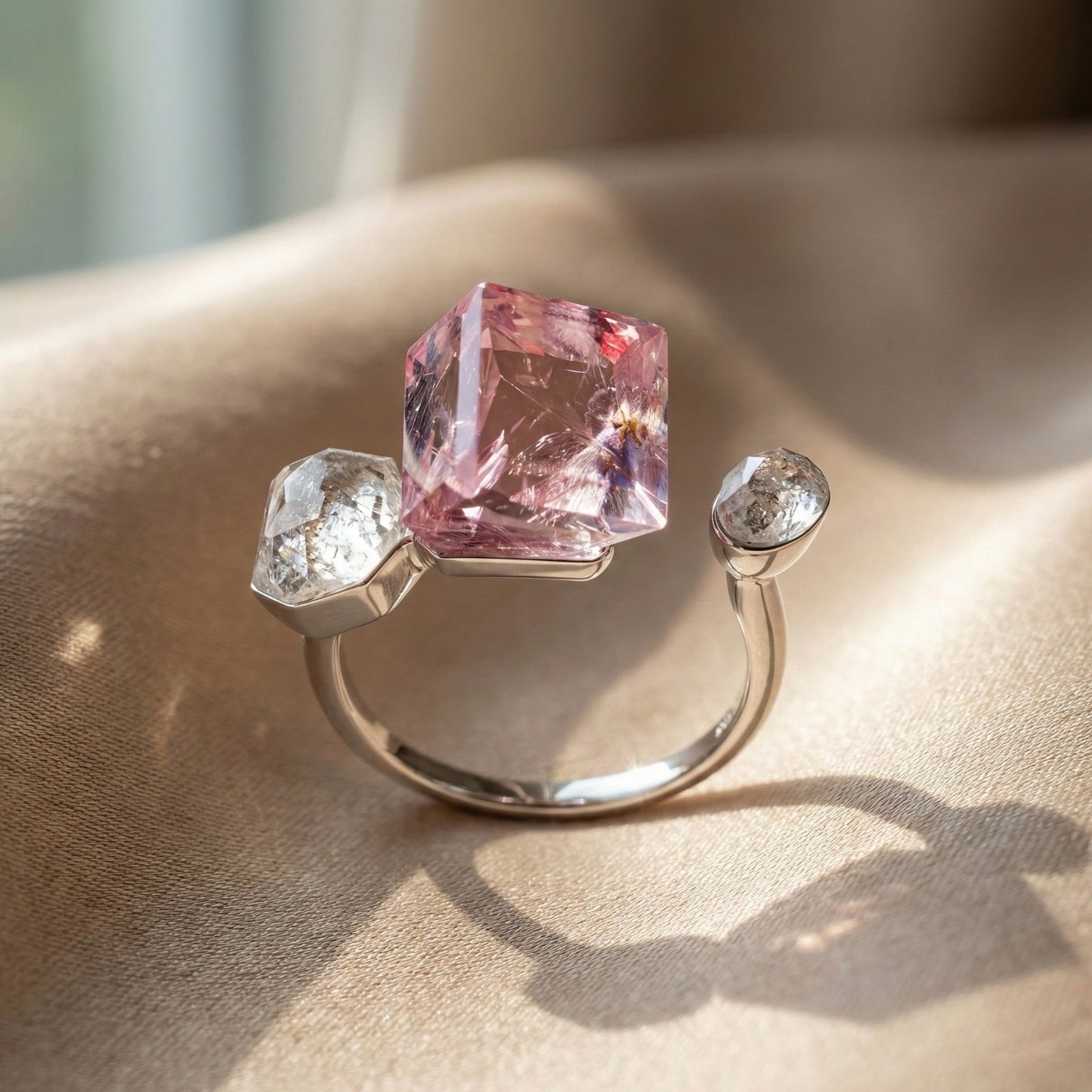 Blush Crystal Open Ring – Elegant Adjustable Statement Ring