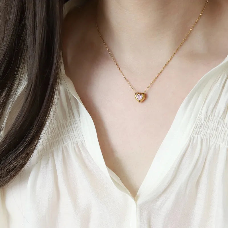 Heart shape stainless steel gold plated necklace