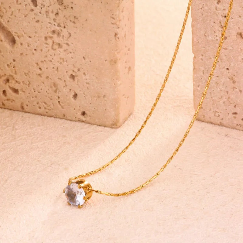 Fine-quality Elegant single diamond pvd gold plated chain necklace