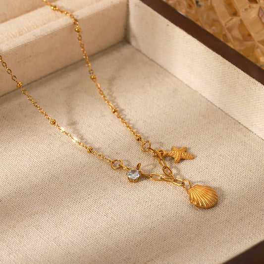 Ultra premium Elegant 3 charms beach pvd gold plated necklace