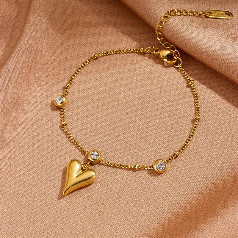 Heart charm zircon bracelet