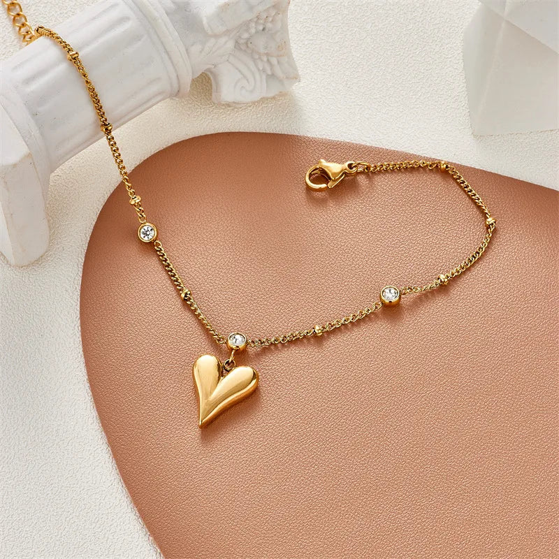 Heart charm zircon bracelet
