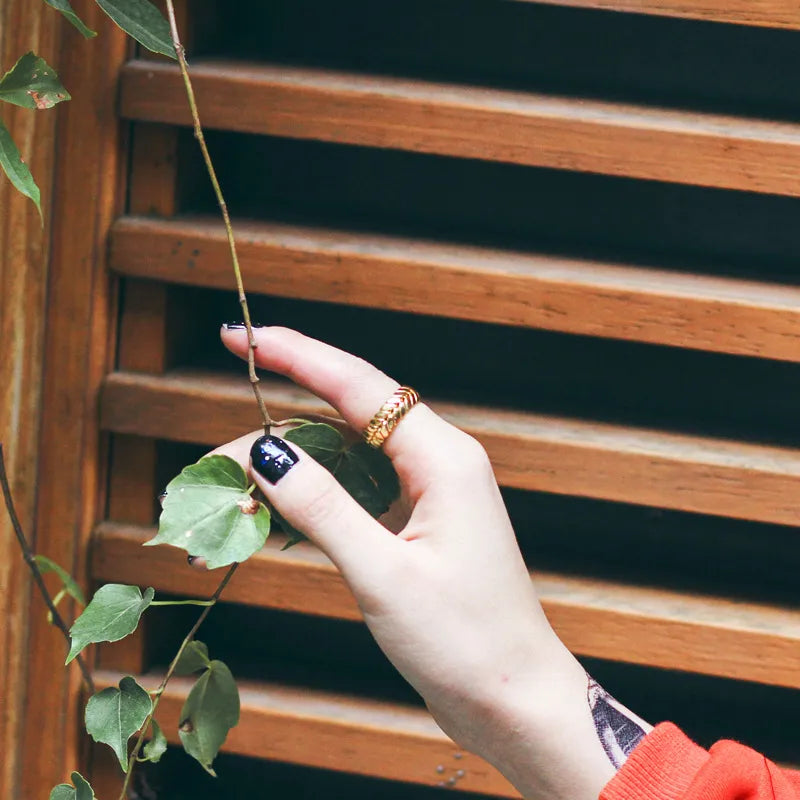 Snake bone anti tarnish gold ring