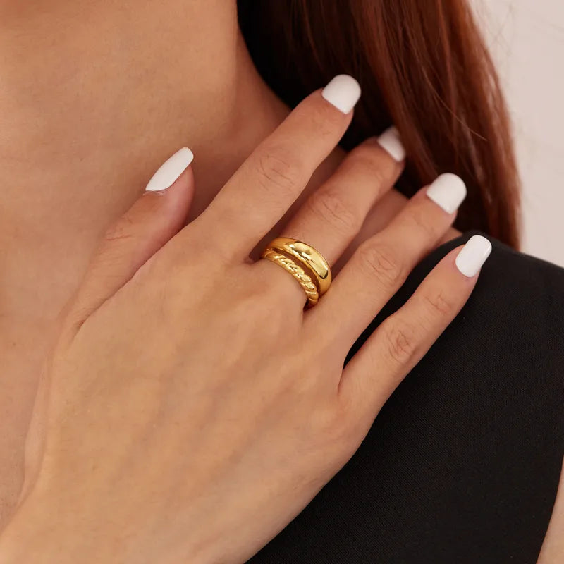 Dual layered stackable anti tarnish ring