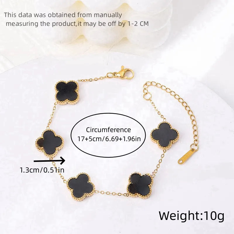 Black resin anti tarnish clover bracelet