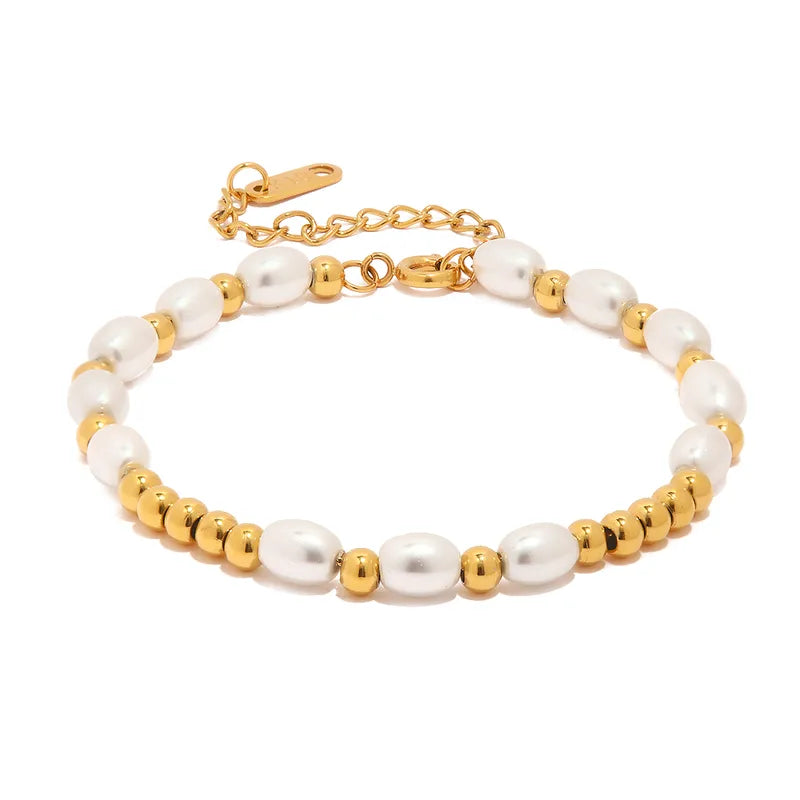 Pearl gold plated chain bracelet